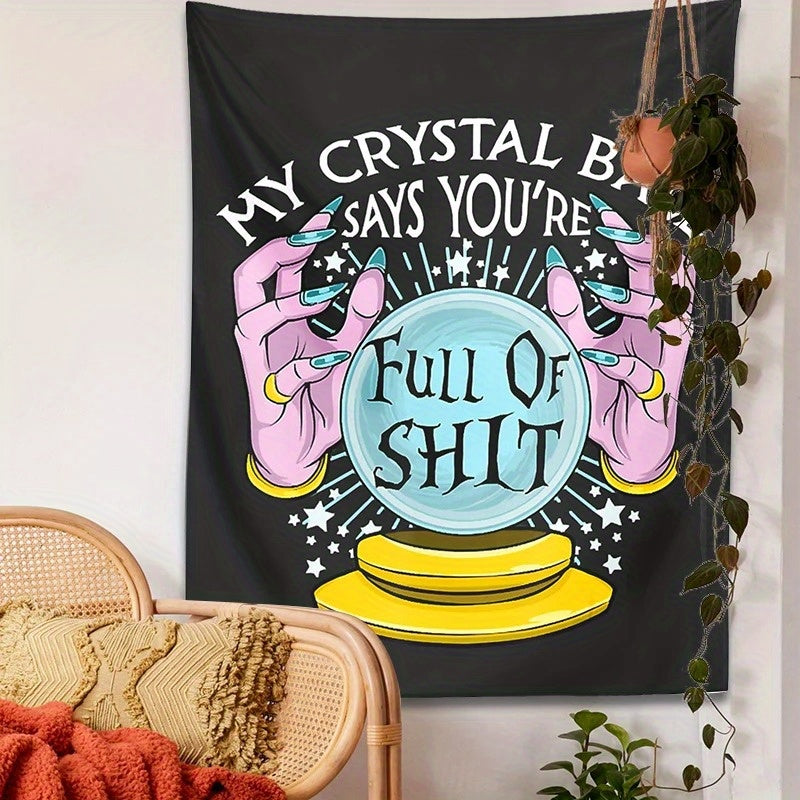 1pc Divination Crystal Ball Tapestry - Knit Peach Skin Velvet Polyester Wall Hanging, Witchcraft & Magic Hands Themed, No Electricity Required, Portrait Orientation, Unique Patterns, Dorm & Home Decor