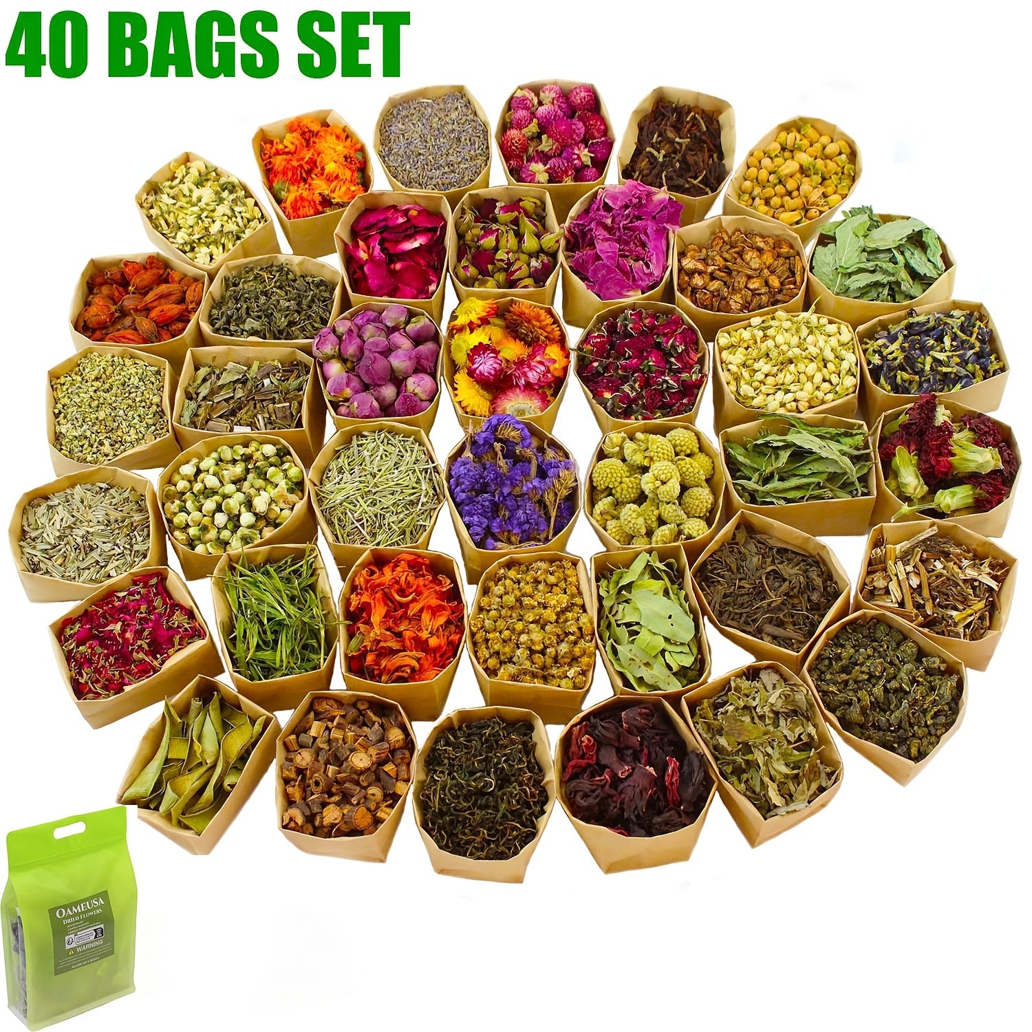 40 Packs Dried Flowers Craft Set, Dried Plant Kit, Witchcraft Kit, Resin Jewelry Making, DIY Candle, Seasonal Decor, Roses, Jasmine, Peony, Lavender, Forget-me-not, Etc