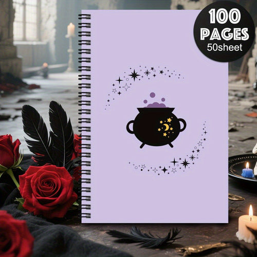 1pc Witchy Spiral Notebook - Gothic Witchcraft Journal with Spiral Binding, Pastel Purple Cover & Witch Hat Design - Elegant Witchy Planner for Women, Witches, for Halloween, Birthday Gifts - Astrology, Travel, Office, Medita