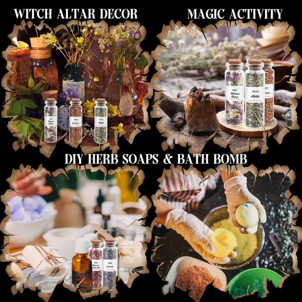 24pcs Witchcraft Supplies Herbs And Flowers Kit - Dried Herbs Set with 1pc Crystals Spoon - Witchy Beginners Experienced Dried Herbs Box Gift for Spells Rituals Altar Decor-weddingDay Gift And Valentine's Day Closeout Altar S