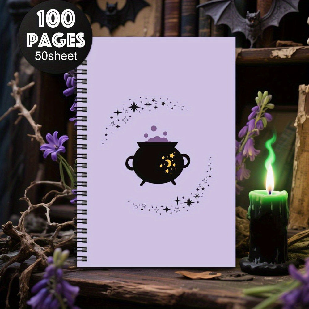1pc Witchy Spiral Notebook - Gothic Witchcraft Journal with Spiral Binding, Pastel Purple Cover & Witch Hat Design - Elegant Witchy Planner for Women, Witches, for Halloween, Birthday Gifts - Astrology, Travel, Office, Medita