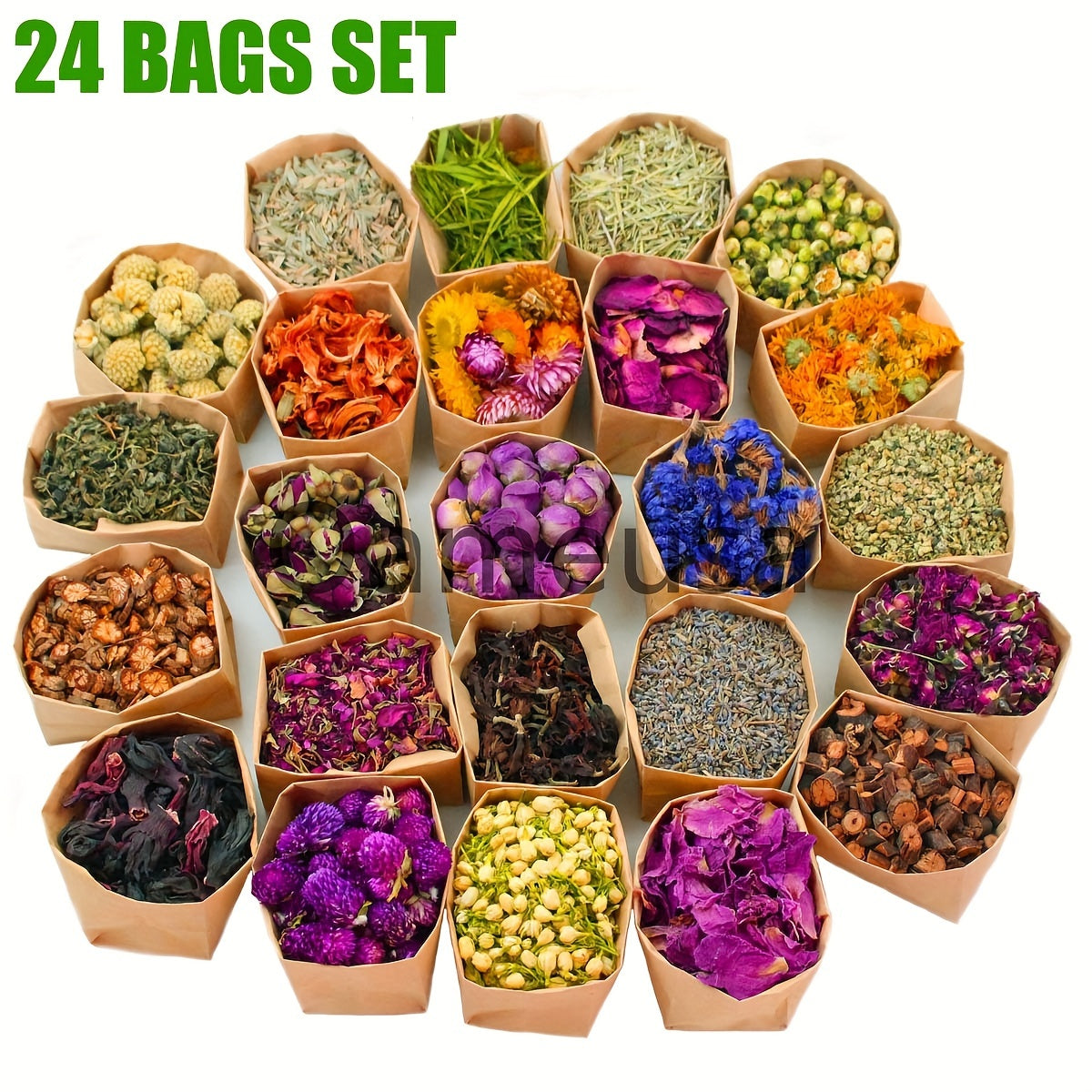 24 Packs Set - Dried Flowers Craft Kit - Dried Plant Kit, Witchcraft Kit, Resin Jewelry Making, DIY Candle, Seasonal Decor - Roses, Jasmine, Peony, Lavender, Forget-me-not, Etc - For Crafters & DIY Enthusiasts - Perfect Gift