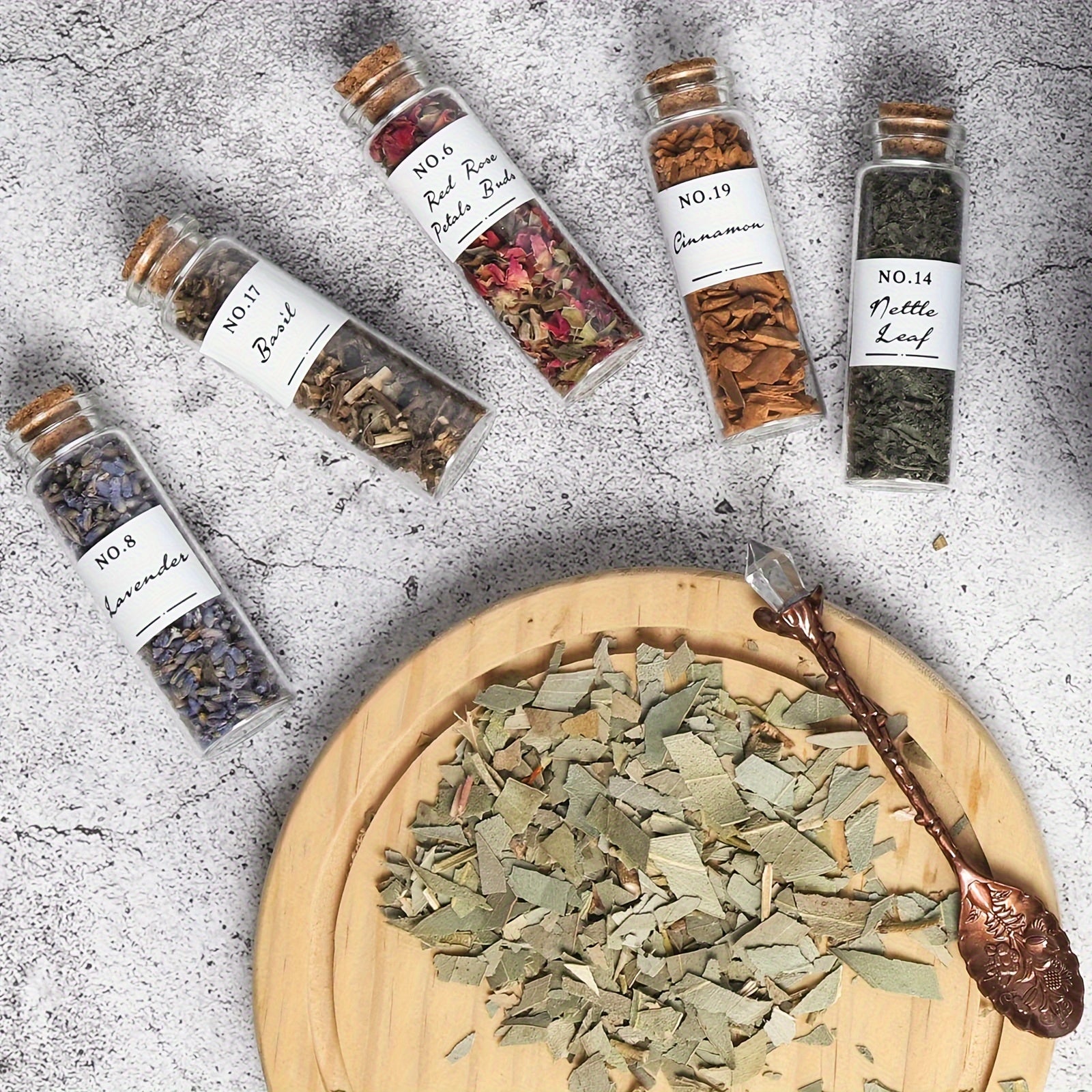 24pcs Witchcraft Supplies Herbs And Flowers Kit - Dried Herbs Set with 1pc Crystals Spoon - Witchy Beginners Experienced Dried Herbs Box Gift for Spells Rituals Altar Decor-weddingDay Gift And Valentine's Day Closeout Altar S