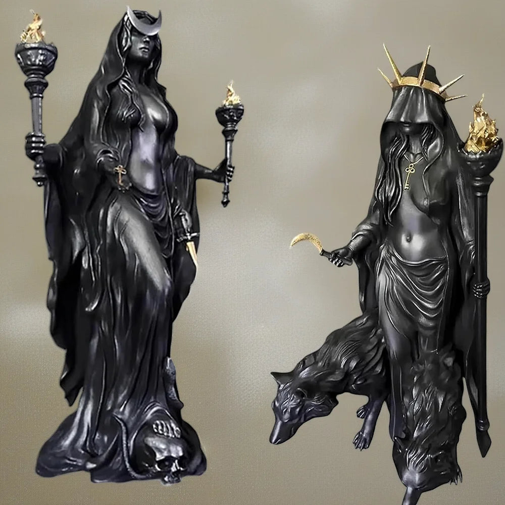 Witch of The Night Home Decoration Halloween Hecate Greek Witch Statue Figurine Modern Hounds of Magic Resin Sculpture Decor