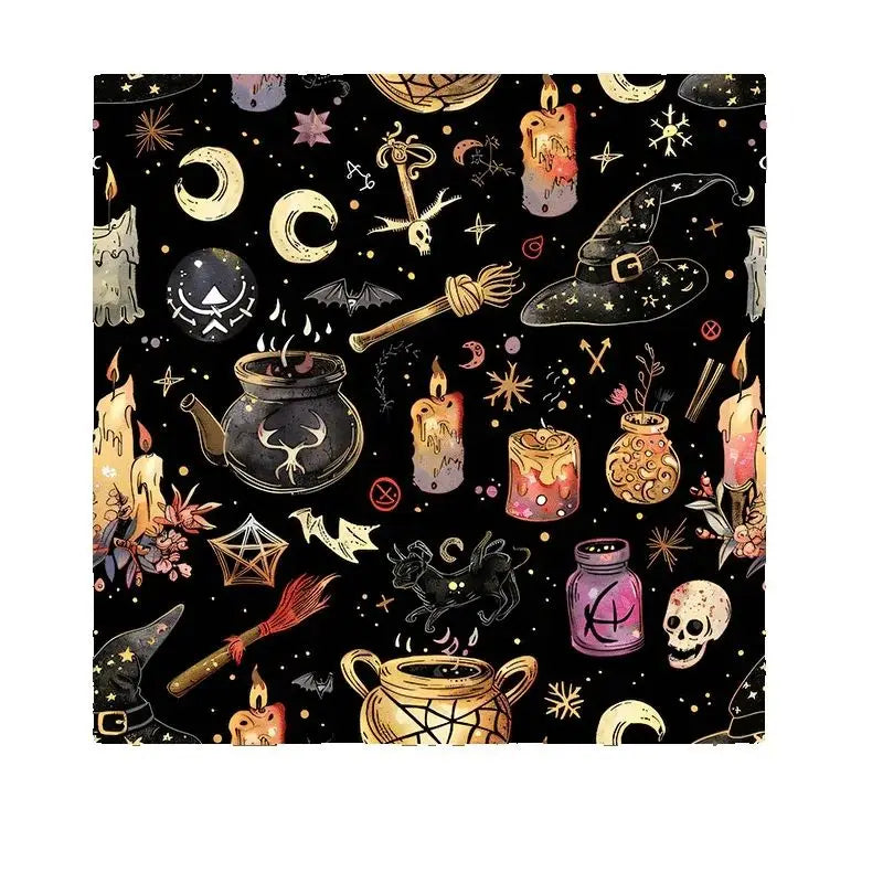 Witchcraft Occult Tablecloth Magic Theme Pattern Decor Black Background Polyester Washable Fade-Resistant Indoor Home Kitchen