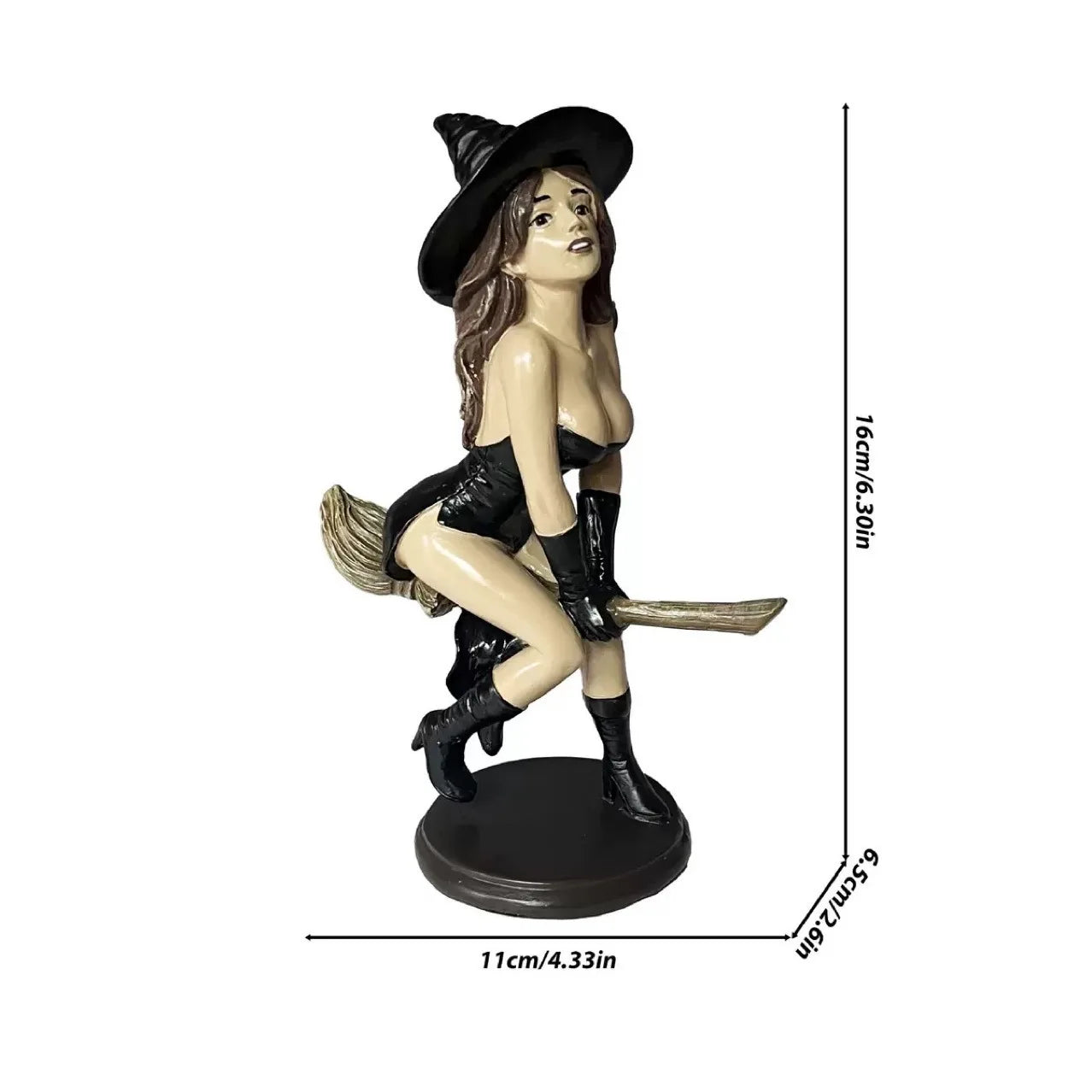 Halloween Glamour Witch Statue on Broomstick Sexy Sorceress Shelf Decor - Premium Resin Bookcase Home Office Desk Decoration