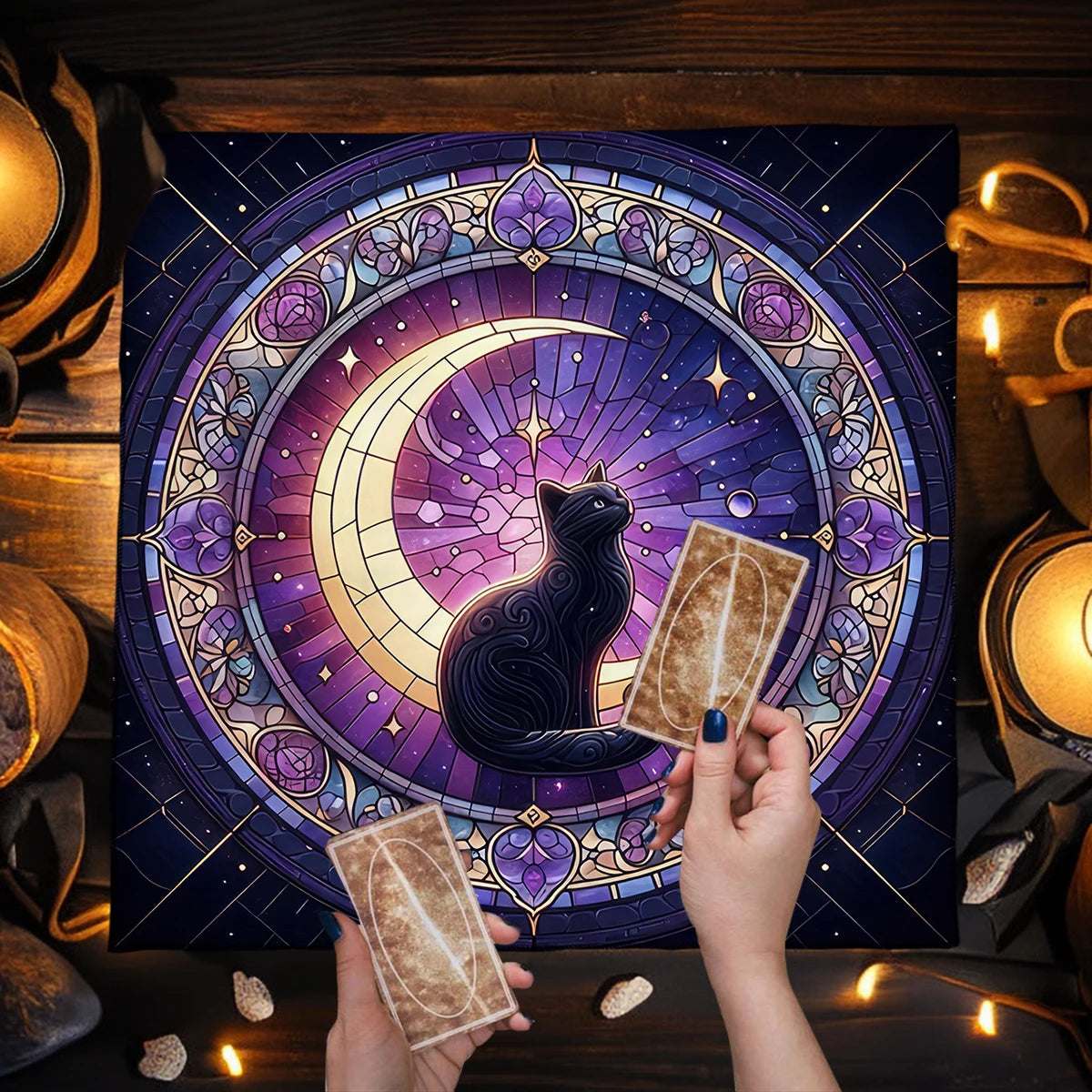 Witchcraft Cat Altar Cloth Tarot Card Tablecloth Moon Pentagram Table Cloth For Divination Cloth Tarot Mat Witch Home Decor