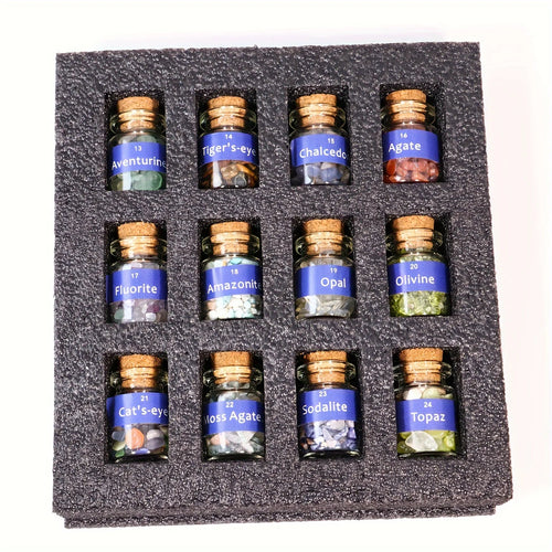 1 Set Crystal gemstone Chip Bottle,Mini Crystals,Spell Jars,Real Crystals For Witchcraft Supplies,Witchcraft Healing Crystals