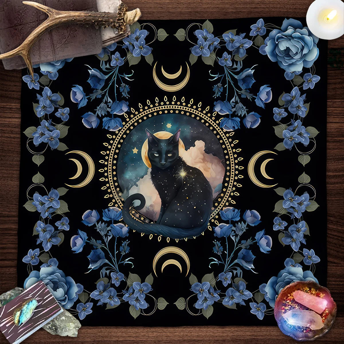 Witchcraft Cat Altar Cloth Tarot Card Tablecloth Moon Pentagram Table Cloth For Divination Cloth Tarot Mat Witch Home Decor