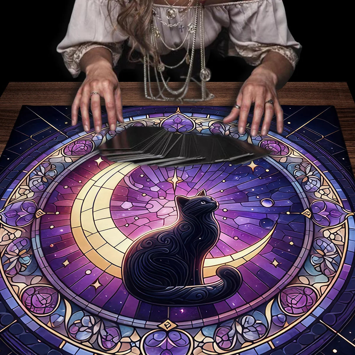 Witchcraft Cat Altar Cloth Tarot Card Tablecloth Moon Pentagram Table Cloth For Divination Cloth Tarot Mat Witch Home Decor
