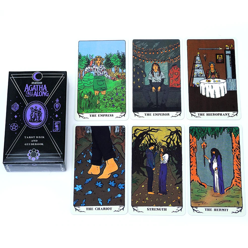 Agatha All Along Tarot Deck 78 Card Illustrated Tarot Set Inspired Witchcraft Divination Cards with Full Color Art for Beginners