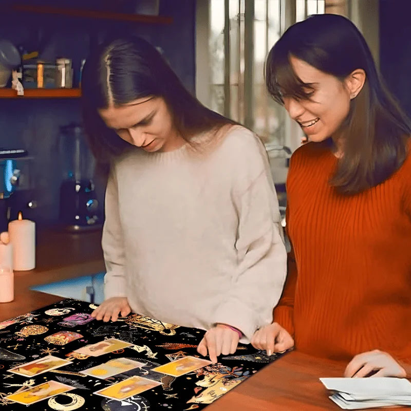 Witchcraft Occult Tablecloth Magic Theme Pattern Decor Black Background Polyester Washable Fade-Resistant Indoor Home Kitchen