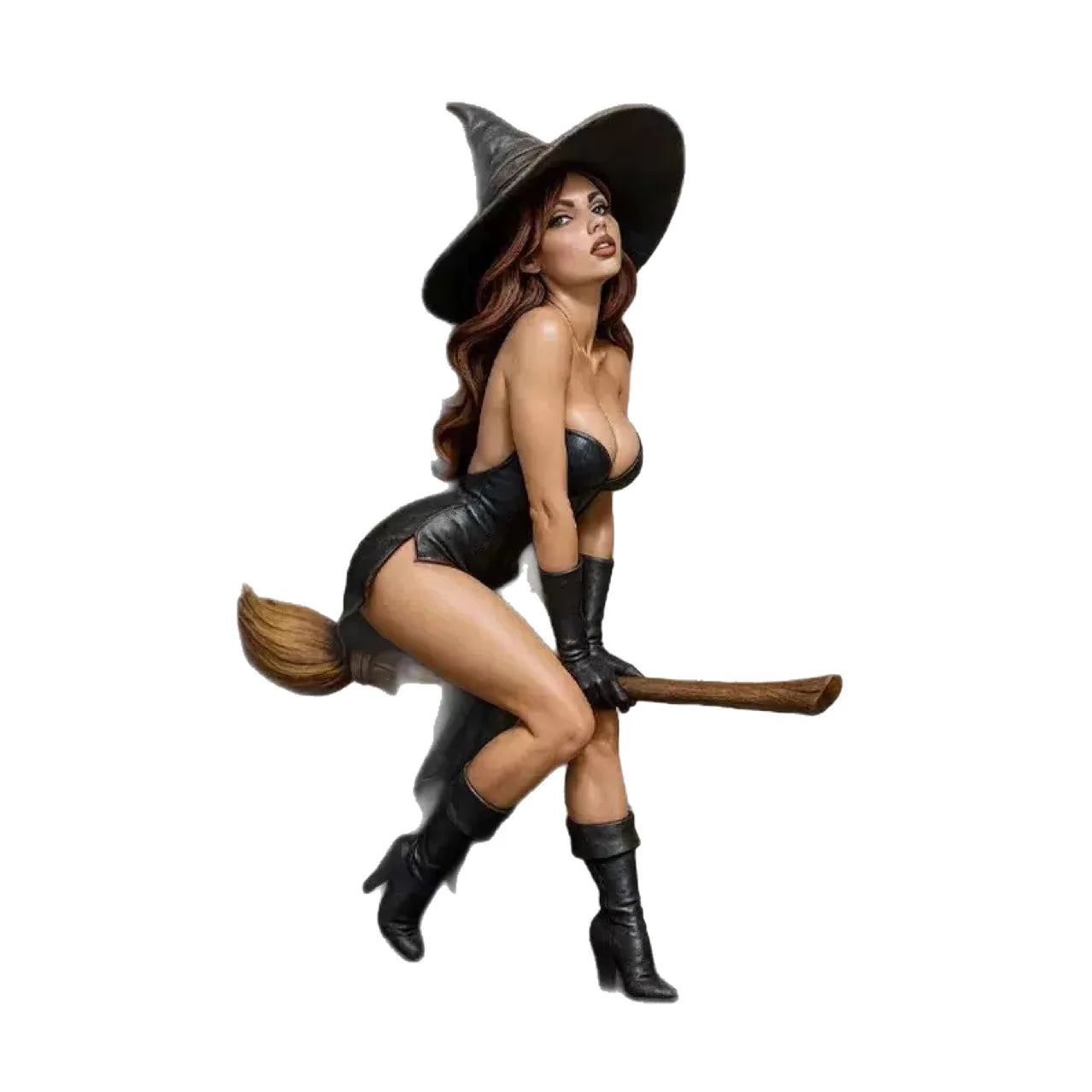 Halloween Glamour Witch Statue on Broomstick Sexy Sorceress Shelf Decor - Premium Resin Bookcase Home Office Desk Decoration