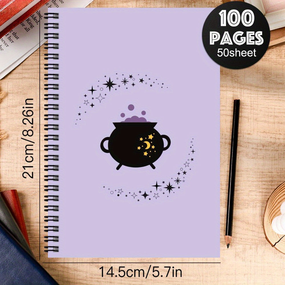 1pc Witchy Spiral Notebook - Gothic Witchcraft Journal with Spiral Binding, Pastel Purple Cover & Witch Hat Design - Elegant Witchy Planner for Women, Witches, for Halloween, Birthday Gifts - Astrology, Travel, Office, Medita