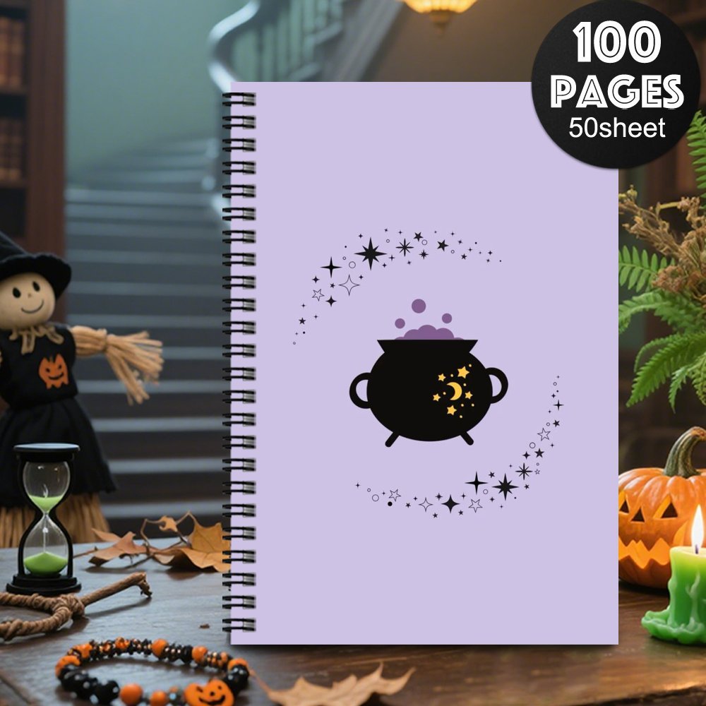 1pc Witchy Spiral Notebook - Gothic Witchcraft Journal with Spiral Binding, Pastel Purple Cover & Witch Hat Design - Elegant Witchy Planner for Women, Witches, for Halloween, Birthday Gifts - Astrology, Travel, Office, Medita