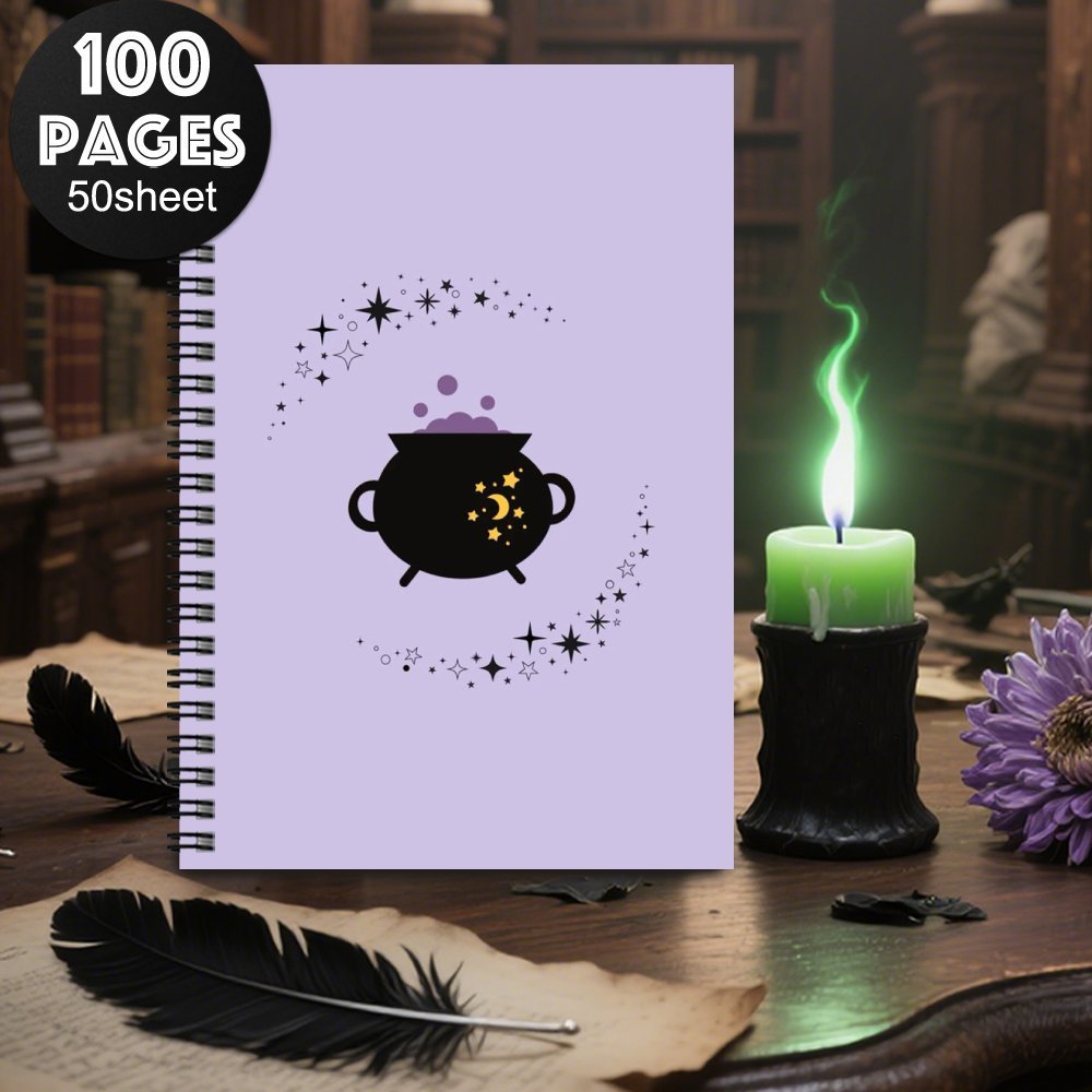 1pc Witchy Spiral Notebook - Gothic Witchcraft Journal with Spiral Binding, Pastel Purple Cover & Witch Hat Design - Elegant Witchy Planner for Women, Witches, for Halloween, Birthday Gifts - Astrology, Travel, Office, Medita