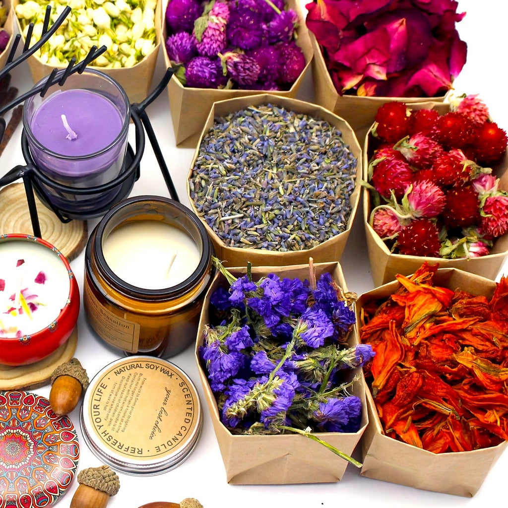 24 Packs Set - Dried Flowers Craft Kit - Dried Plant Kit, Witchcraft Kit, Resin Jewelry Making, DIY Candle, Seasonal Decor - Roses, Jasmine, Peony, Lavender, Forget-me-not, Etc - For Crafters & DIY Enthusiasts - Perfect Gift
